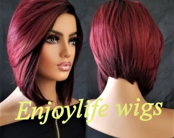 Red wine burgundy SidePart Magenta Wig thick Bob S62ae768b0ec04ef1912be7fd527fe  main image 3
