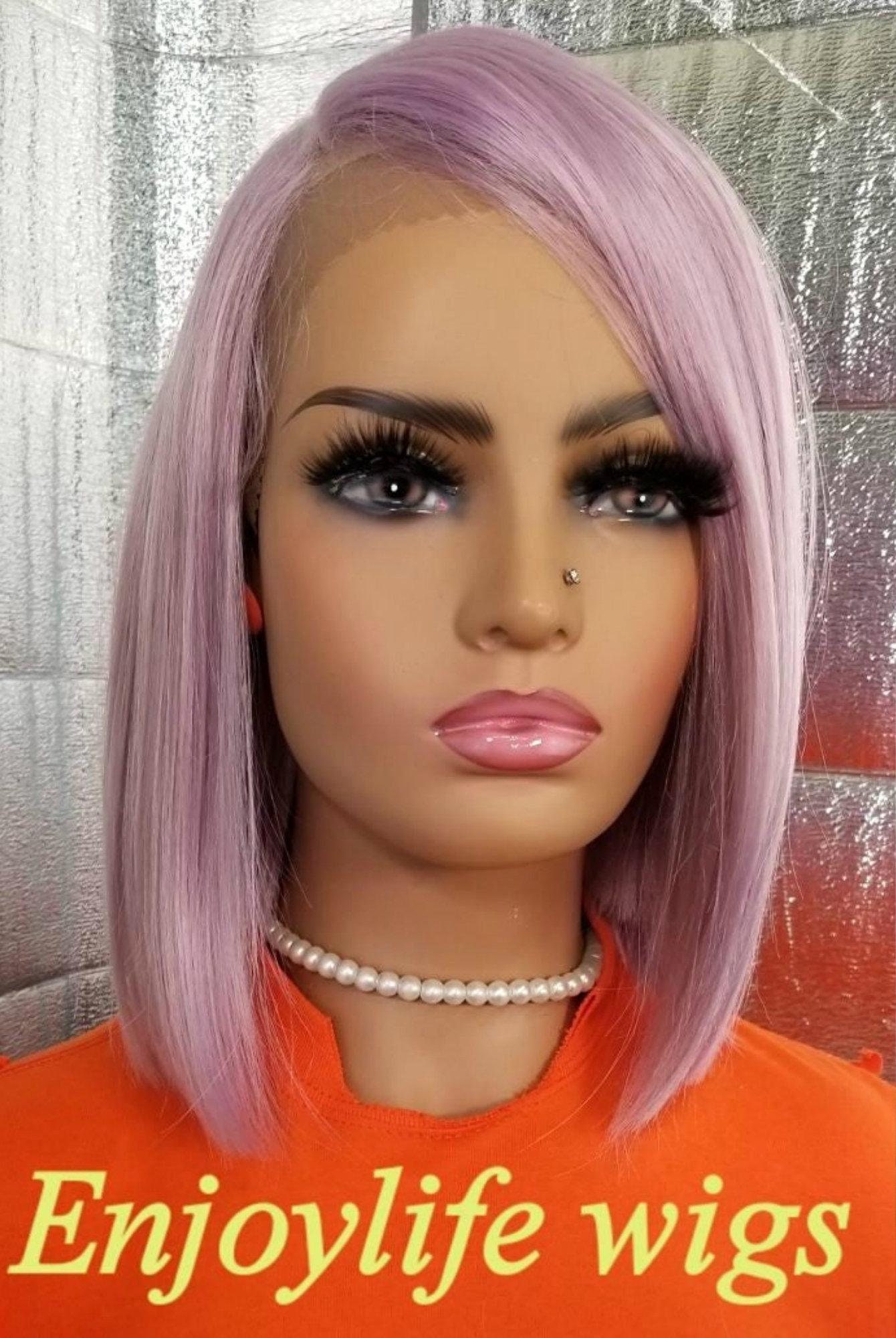 ヘイズ ブルー ハイライト ダークブラウン 肩までの長さのストレート