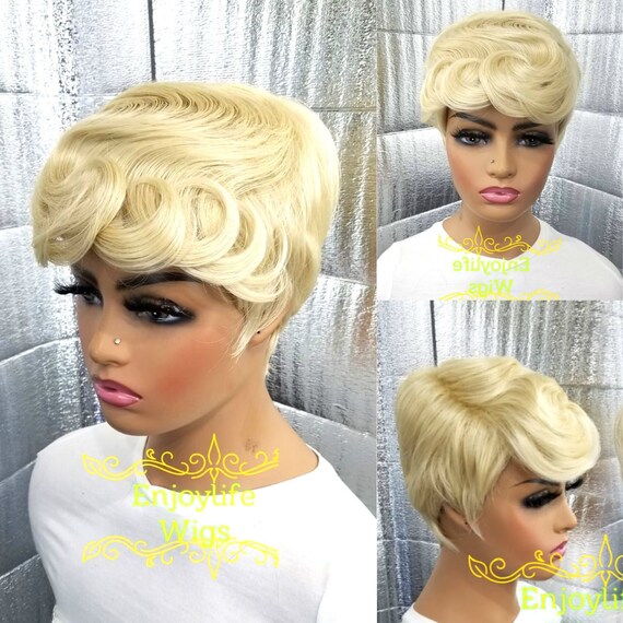 Blonde 613 Pixie Women S Short Cut Wavy Pin Curl Wig Etsy Blonde 613 Pixie Women S Short Cut Wavy Pin Curl Wig Etsy