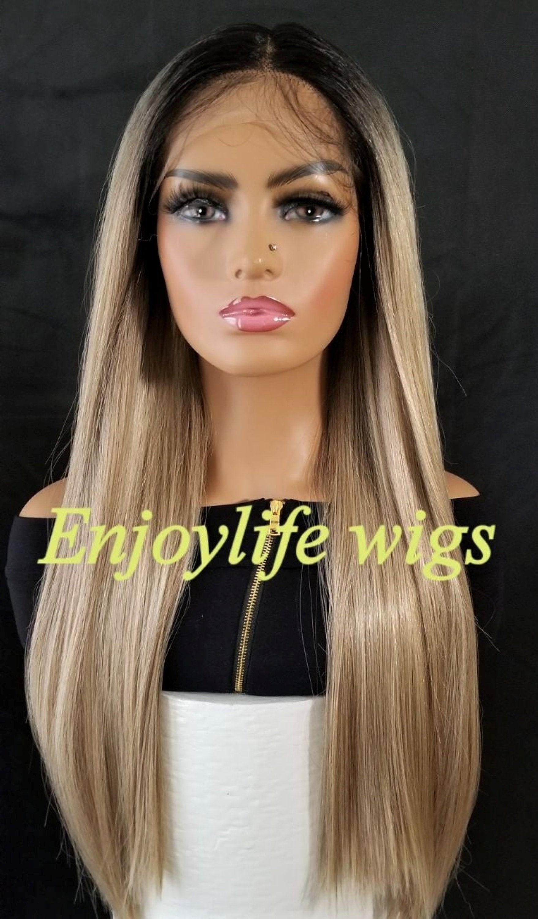 Sexy Ash blonde ombre balayage color straight lace front wig sexy and natural looking