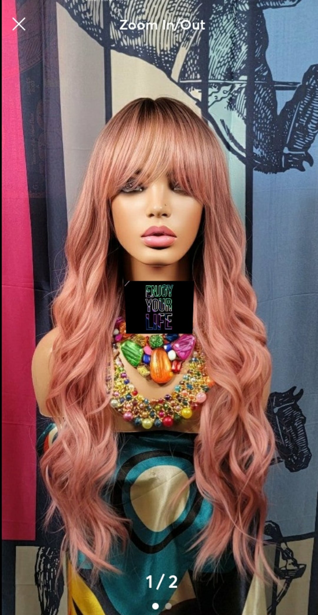 Rose Gold Wavy Wig Xingyu 22 Rose Gold Pink Synthetic Lace Front Wig - Wavy  main image 2