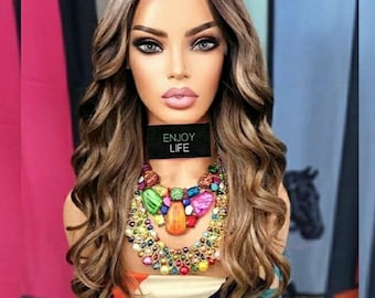 Brown Balayage Wavy Lace Front Wig, Ash Blonde Highlights