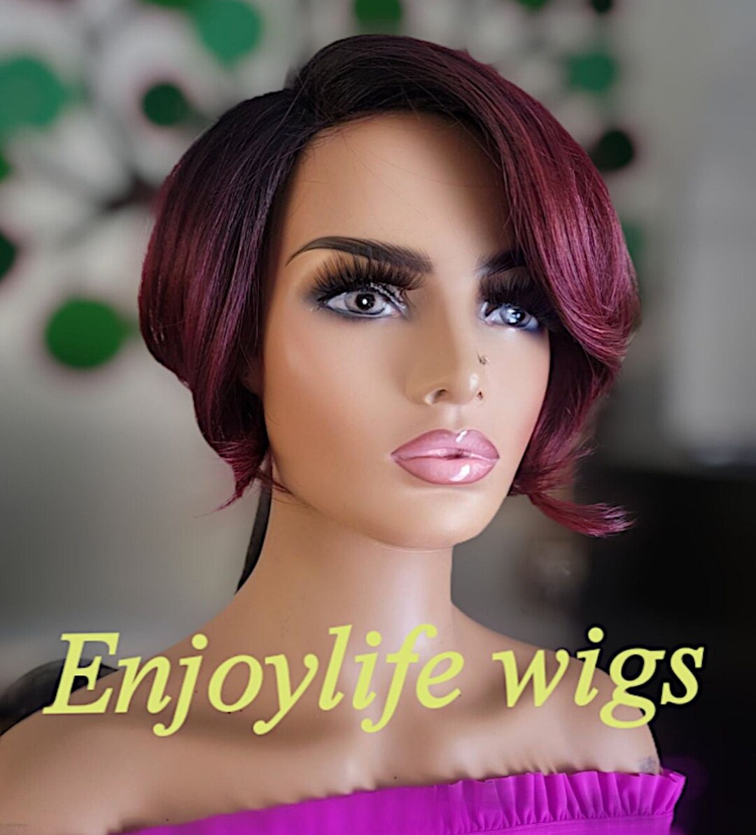 Red wine burgundy SidePart Magenta Wig thick Bob Straight Short Bob Human Hair Lace Wigs Burgundy Red 99J  main image 3
