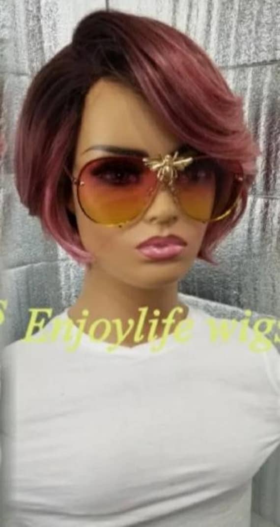 Rose Gold Ombre Pink Bob Natural Part Wig - Etsy display picture 1