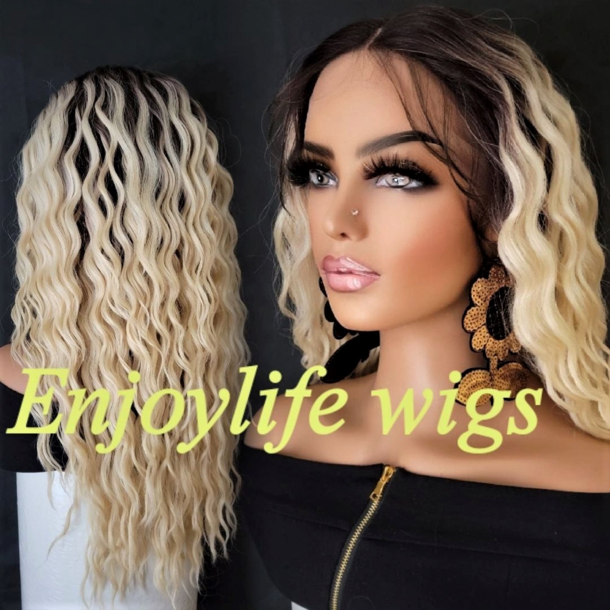 Sexy Blonde Brown Root Natural Wavy Lace Front Wigs - Etsy Israel