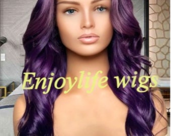 Prestyled Purple Wavy Black Wig, 360 HD Lacefront, Ready to Wear