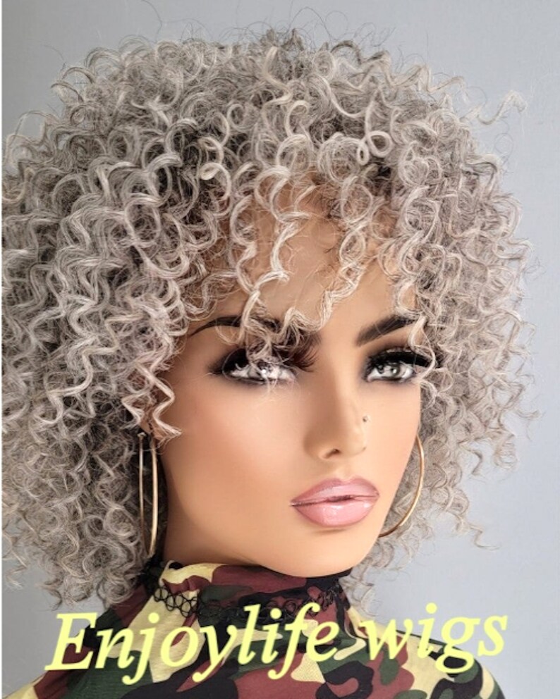Salt and Pepper Gray Platinum Ombre Curly Kinky Afro Wig Etsy