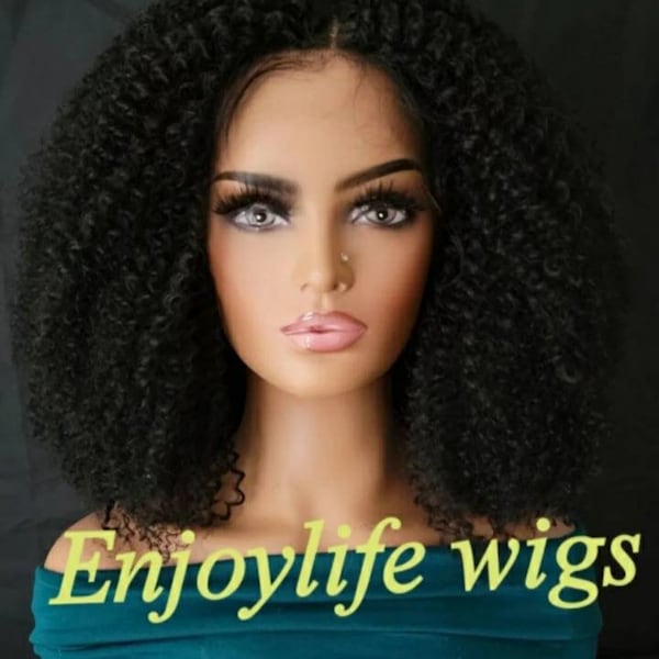 Natural Big bold black kinky curly lace front afro wig