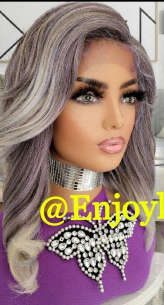 Purple gray Beauty Lace Front Wig Gray Purple Highlight 613 Colored Body Wave Lace Frontal  main image 3