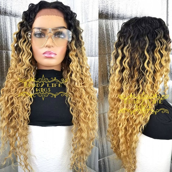 Ombre Blonde Honey Black Root Lace Front Wig - Etsy display picture 1