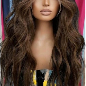 wow balayage 3 color chestnut brown loose wavy h.d lace front wig with brown highlights