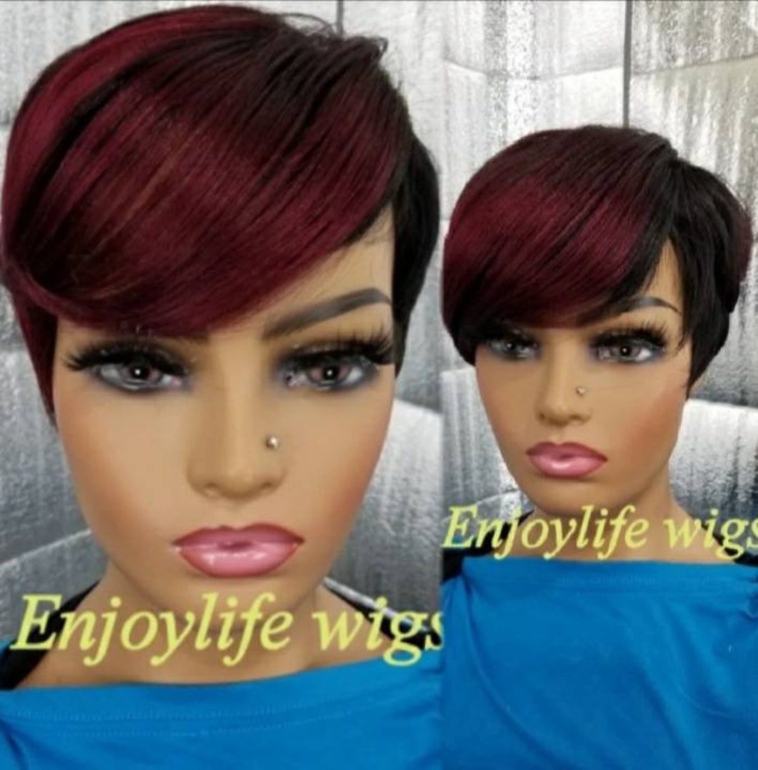 Burgundy Red Wine Black Root Short Sexy Pixie Wig - Etsy display picture 1