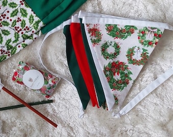 Christmas fabric bunting large | eco friendly reusable christmas bunting | Christmas party decor fabric room bunting