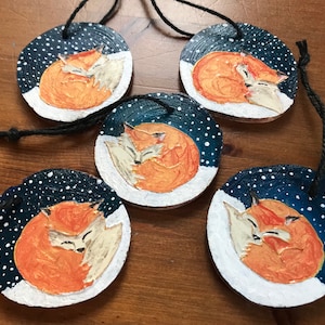 Fox Painting wooden slice decoration