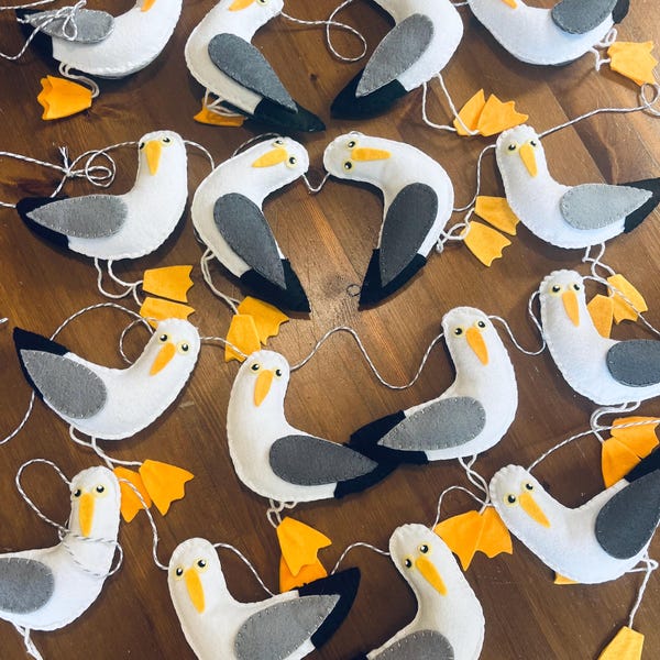 Hand Sewn Seagull Garland, Cheeky Bird Decor