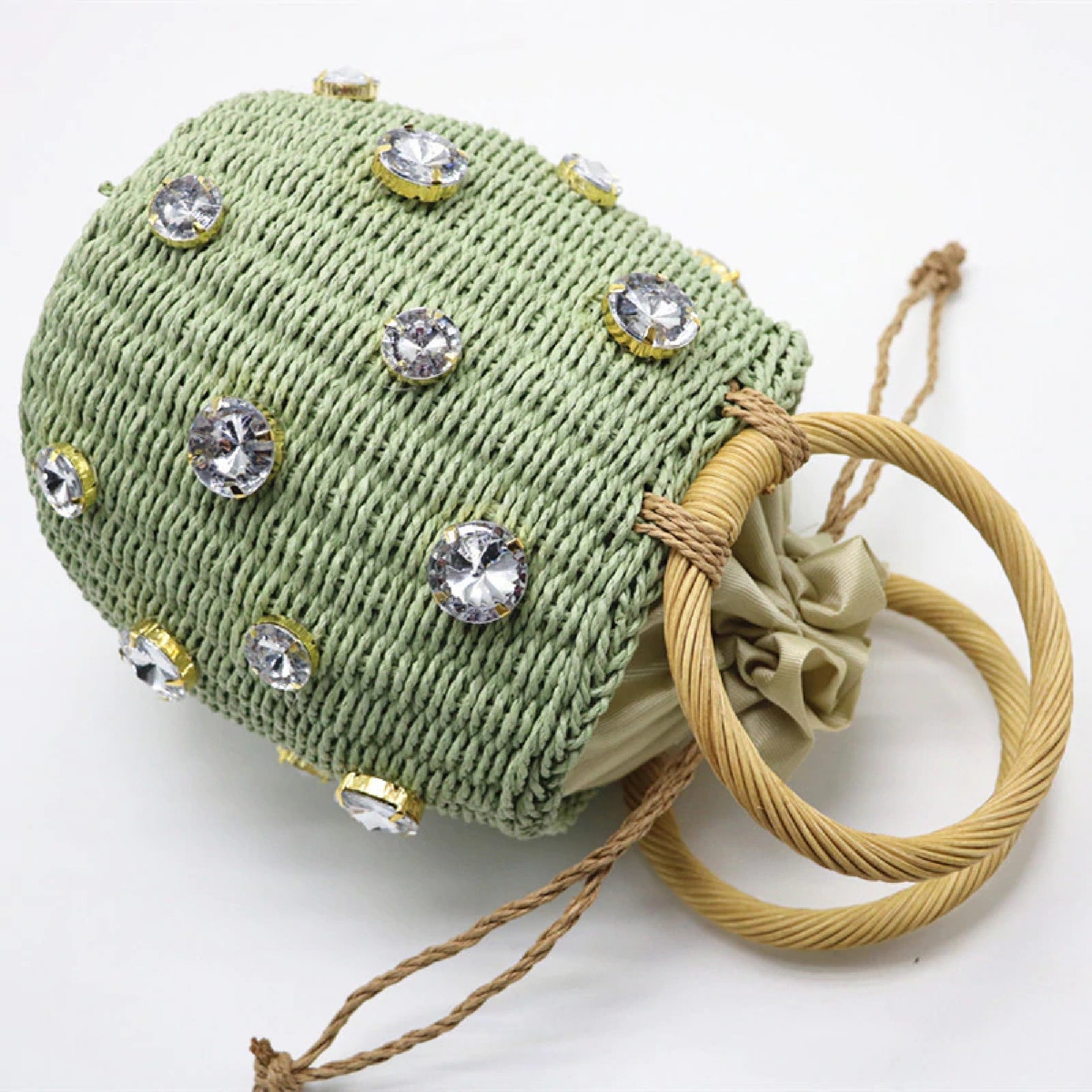 Handmade Rhinestone Crystal Embellished Straw Bag Small Straw Etsy