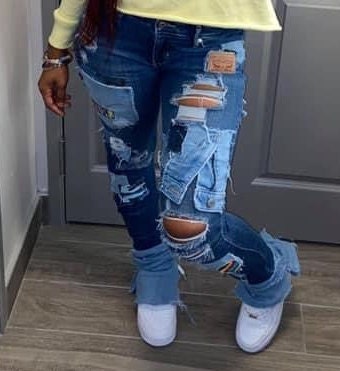 Patched up Stacked Jeans - Etsy
