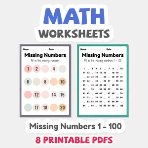 Math Worksheets, Missing Numbers 1 to 100 Printable PDF Pages for ...