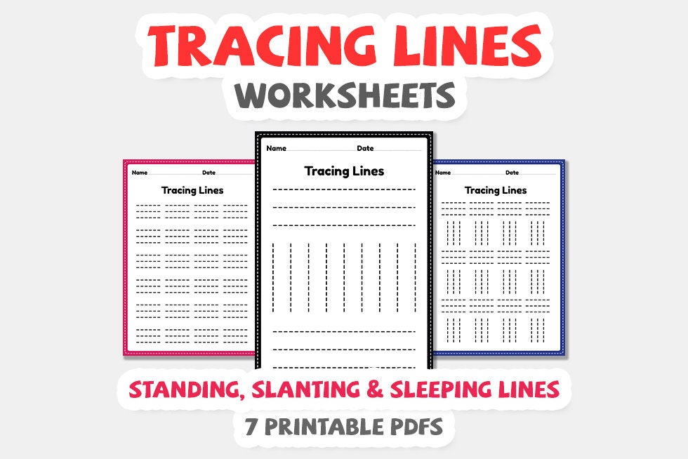 tracing lines worksheets of standing slanting sleeping etsy