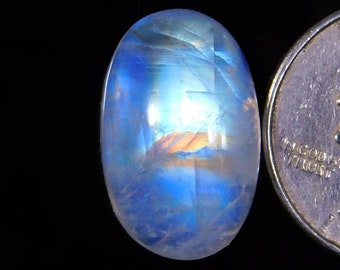 AAA+++ Top Rare Blue Fire Rainbow Moonstone Cabochon, All Silver Jewelry Making Stone, Oval Shape, Size 22X14X19 mm 23 Cts, Loose Gemstone