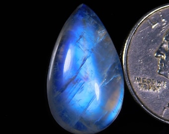 AAA+++Top Unique Rare Blue Fire Rainbow Moonstone Cabochon, All Silver Jewelry Making Stone Pear Shape Size 24X14X8 mm 20 Cart, Gift For Her