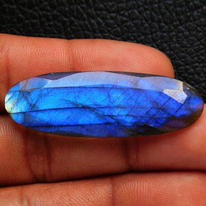 AAA+++Top Rare Blue Fire Faceted Labradorite Gemstone, Silver Pendant Jewelry Making Stone, Size 44X15X6 mm 28 Cts Handmade Gemstone