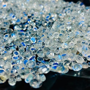 Beautiful White Rainbow Moonstone Dark Blue Fire  2-10 mm Size lot Rainbow Moonstone Loose Gemstone High Quality Moonstone Lot Cabochon.