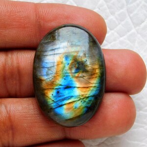 Multi Fire Labradorit Cabochon, Natürliche Ovale Form, Lose Edelstein Heilkristall, 35x25x8 mm 57 Cart