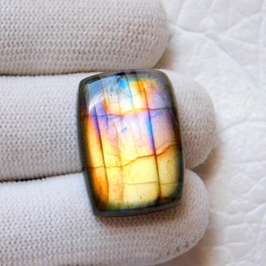 Amazing Multi Rare Yellow Flashy Labradorite Cabochon, Cushion Shape, Handmade Cabochon, Size 23X17X7 mm 29 Carat Jewelry Gemstone.