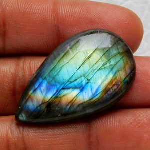 Erstaunlicher Multi Sky Labradorit Cabochon, Natürliche Birnenform, Lose Edelstein Heilkristall, 37x22x6 mm 37 Cart