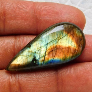 Natürlicher Multi Auffälliger Labradorit Cabochon, Birne Form, Silber Schmuck machen Stein, Lose Edelstein Heilstein, 40x19x7 mm 43 Cart