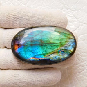 Leuke unieke multi zeldzame flitsende labradoriet cabochon, handgemaakte sieraden maken steen, ovale vorm, grootte 53 x 33 x 8 mm 134 winkelwagen, losse edelsteen