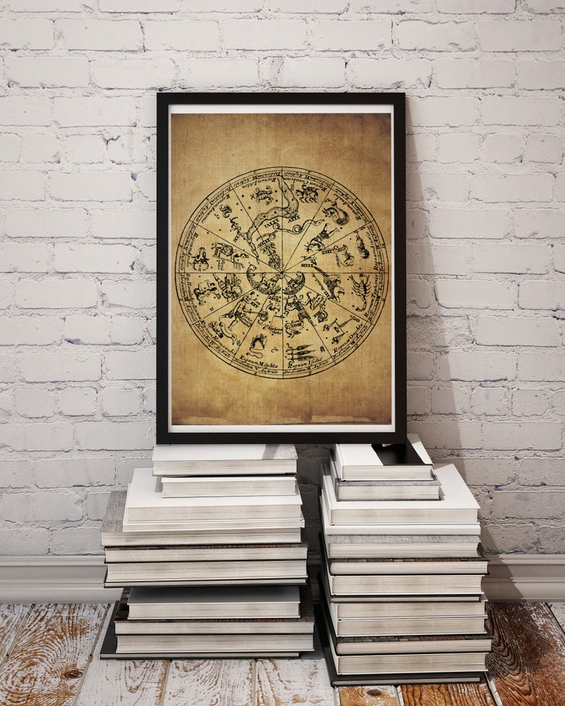 Ancient Zodiac Wheel Poster Alchemy Occult Art Print | Etsy