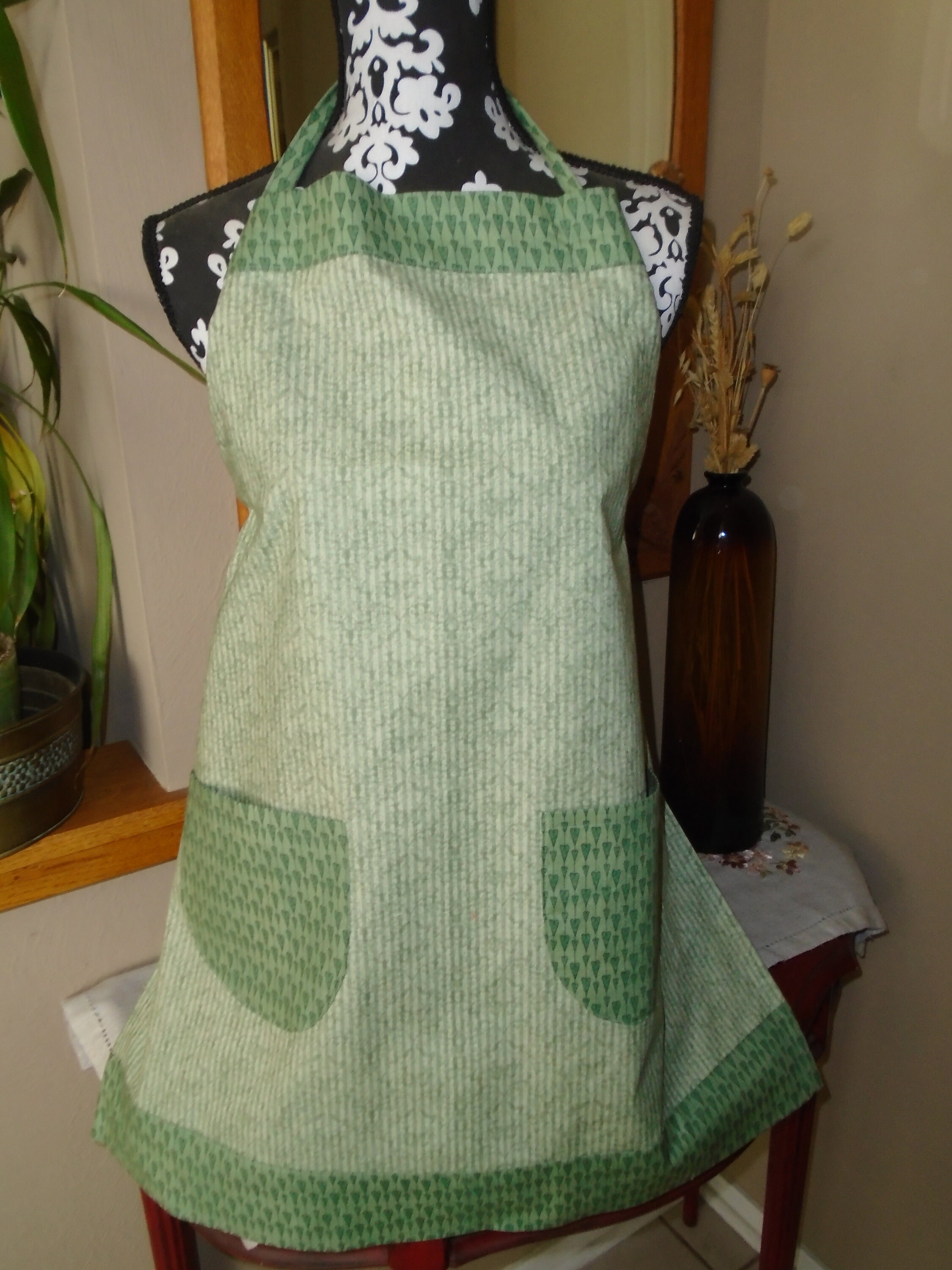 Women's Green Striped Apron Etsy