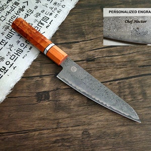 HONN Chef Knife Utility 6.5&quot; (160mm) blade Damascus