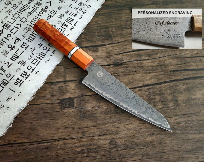 HONN Chef Knife Utility 6.5" (160mm) blade Damascus