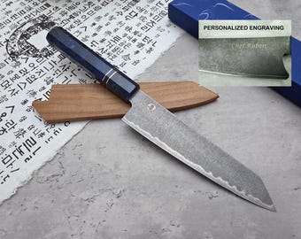 HONN Chef Knife Kiritsuke 8" (205mm) blade Stone Washed (Blue)