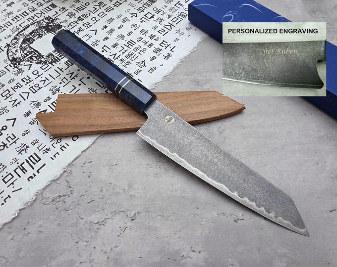HONN Chef Knife Kiritsuke 8" (205mm) blade Stone Washed (Blue)