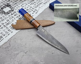 HONN Chef Knife Utility 6.25" (160mm) Stone Washed (Blue Resin)