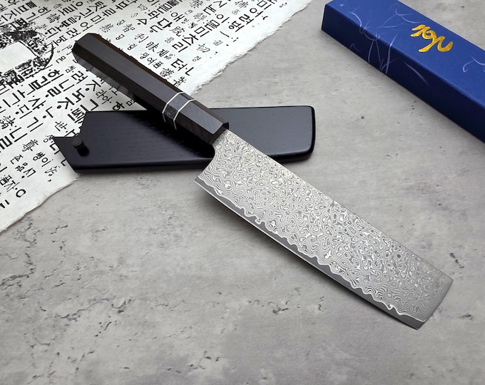 HONN Chef Knife Nakiri 7.25" (185mm) blade Damascus