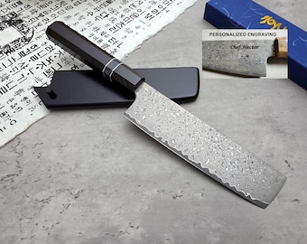 HONN Chef Knife Nakiri 7.25" (185mm) blade Damascus