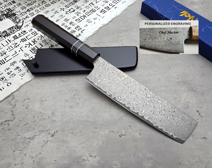 HONN Chef Knife Nakiri 7.25" (185mm) blade Damascus