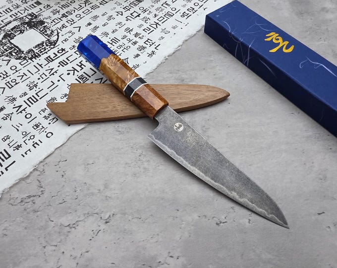 HONN Chef Knife Utility 6.25" (160mm) Stone Washed (Blue Resin)