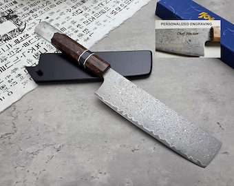 HONN Chef Knife Nakiri 7.25" (185mm) blade Damascus