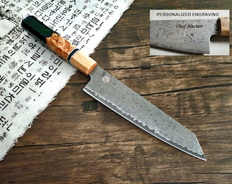 HONN Chef Knife Kiritsuke 8" (205mm) blade Damascus