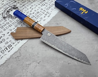 HONN Chef Knife Kiritsuke 8" (205mm) blade Stone Washed (Blue Resin)