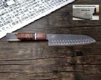 HONN Chef Knife Couteau Santoku 7,5 pouces (Transparent)