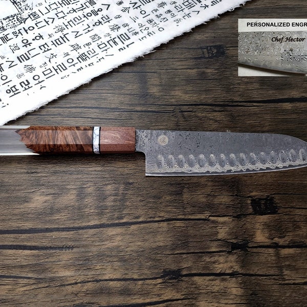HONN Couteau de chef Santoku 7,5 pouces (Transparent)