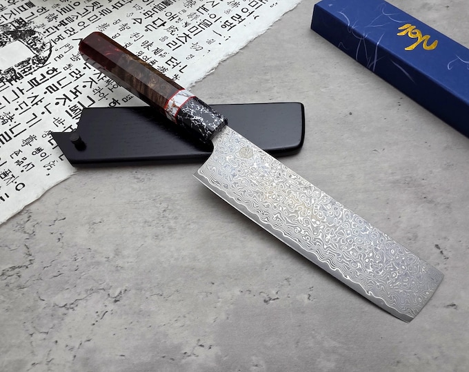 HONN Chef Knife Nakiri 7.25" (185mm) blade Damascus