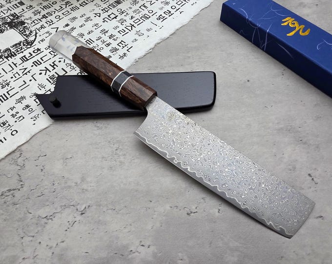 HONN Chef Knife Nakiri 7.25" (185mm) blade Damascus